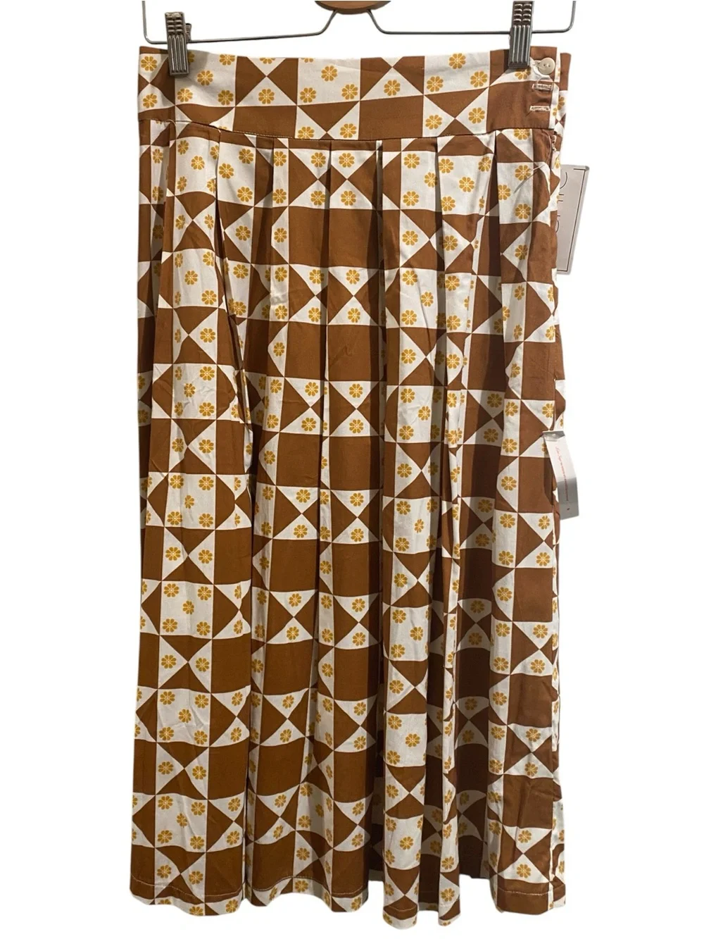 NWT Lisa Says Gah Greta Bamboo Cotton Floral Quilt Pleated Side Zip Midi Skirt